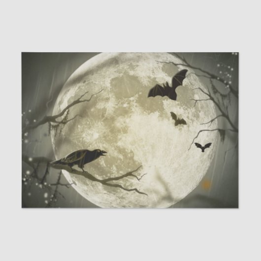 Bats fly Crow zit voor Halloween Full Moon Tissuepapier (Voorkant)