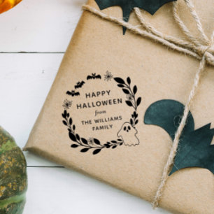 Bats & Ghost Wreath Happy Halloween Rubberstempel