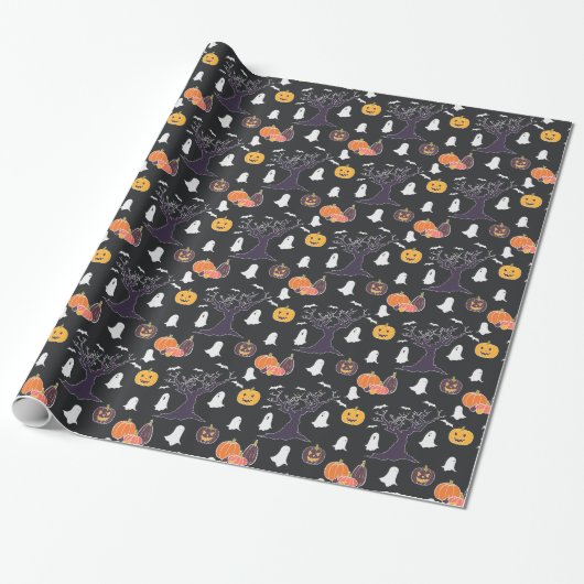 Bats Ghosts Jack O Lantern Halloween Cadeaupapier (Uitgerold)
