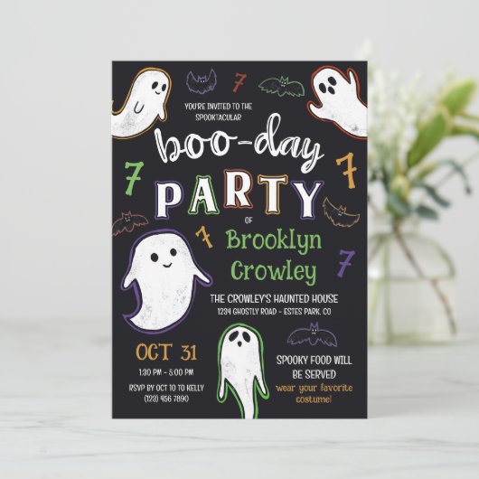 Bats & Ghosts Spooktacular Boo-Day Party Kaart (Staand voorkant)