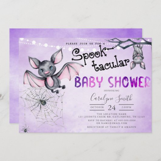 Bats Halloween Baby shower Invitation Kaart (Voorkant / Achterkant)