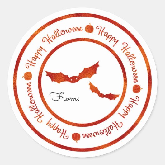 Bats Happy Halloween Oranje Shine Party Treat Ronde Sticker (Voorkant)