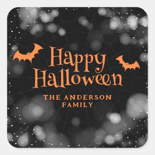 Bats Happy Halloween Vierkante Sticker (Voorkant)
