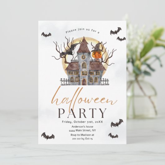 Bats Haunted House Halloween uitnodiging (Staand voorkant)