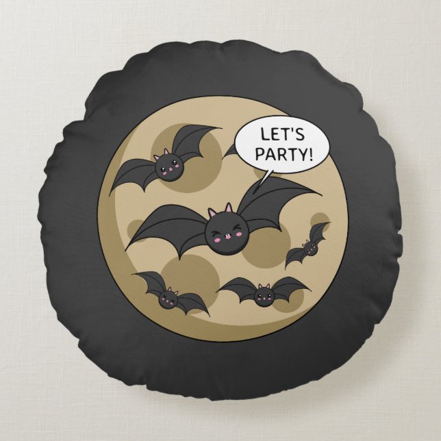 Bats Having Party on Full Moon Rond Kussen (Voorkant)