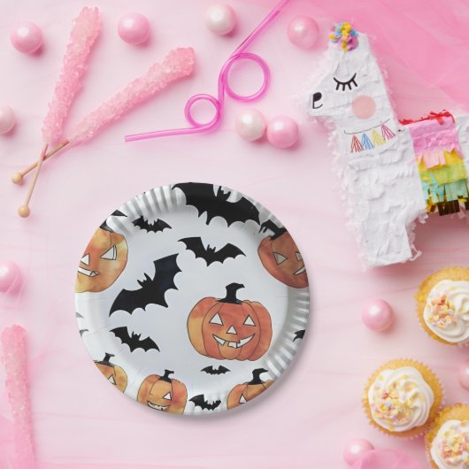 Bats & Jack-O-Lanterns Halloween Party Papieren Bordje (Feest)