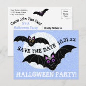 Bats Moon Halloween Party Save the Date Uitnodiging Briefkaart (Voorkant / Achterkant)