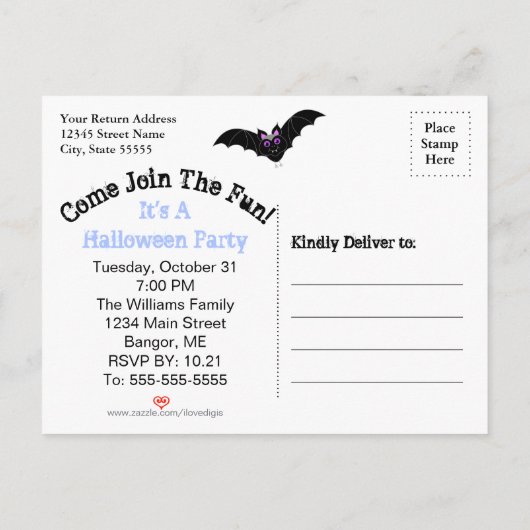 Bats Moon Halloween Party Save the Date Uitnodiging Briefkaart (Achterkant)