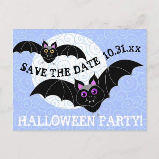 Bats Moon Halloween Party Save the Date Uitnodiging Briefkaart (Voorkant)