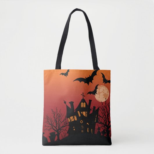 Bats over Haunted House Canvas tas (Voorkant)
