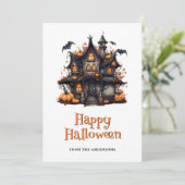 Bats Pumpkins Ghost Haunted House Halloween Kaart (Staand voorkant)