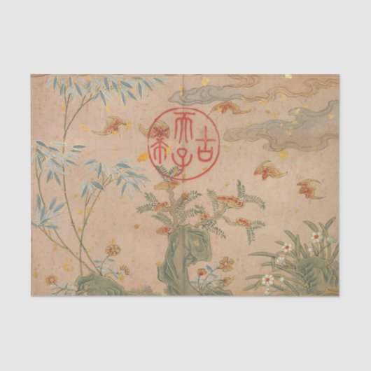 Bats Rocks Flowers Circular Calligraphy door Ruoai Tissuepapier (Voorkant)