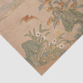 Bats Rocks Flowers Oval Calligrafie van Zhang Ruoa Tissuepapier (Detail)