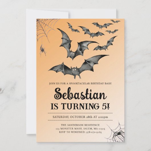 Bats Spooky Halloween Verjaardagsfeest Kaart (Voorkant)