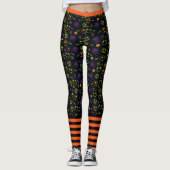 Bats Stripes Oranje Black Halloween Beste kwalitei Leggings (Voorkant)