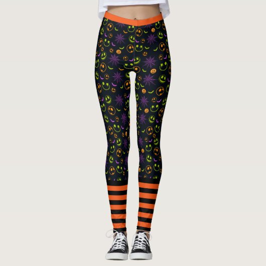 Bats Stripes Oranje Black Halloween Beste kwalitei Leggings (Voorkant)