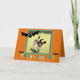 Bats & Witch Basset op Schattigee Halloween-Kaart Kaart