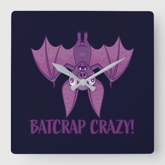 Batshit Crazy Wacky Cartoon Bat Vierkante Klok (Voorkant)