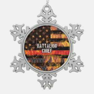 Battalion Chief Firefighter Flag Tin Sneeuwvlok Ornament