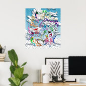 Battende vliegers — blauw poster (Thuiskantoor)