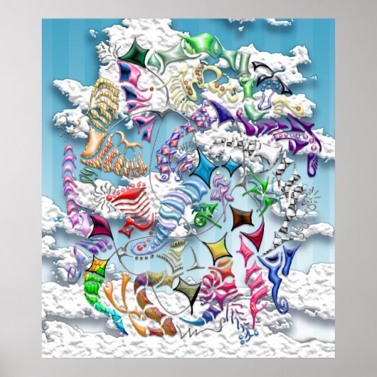 Battende vliegers — blauw poster (Voorkant)