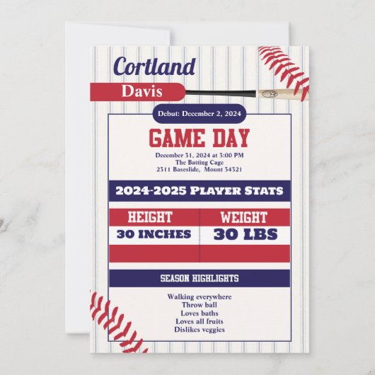 Batter Honkbal Kaart 1e Verjaardag Uitnodigen (Achterkant)