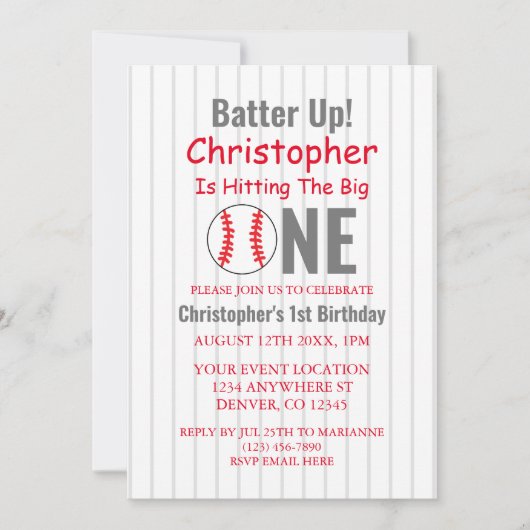 Batter omhoog! Baseball 1e verjaardag Kaart (Voorkant)