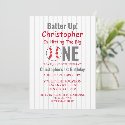 Batter omhoog! Baseball 1e verjaardag Kaart (Staand voorkant)