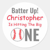Batter omhoog! Baseball 1e verjaardag Ronde Sticker (Voorkant)