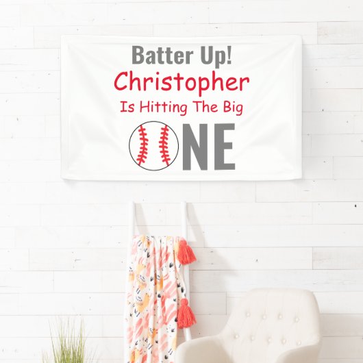 Batter omhoog! Baseball 1e verjaardag Spandoek (Insitu)