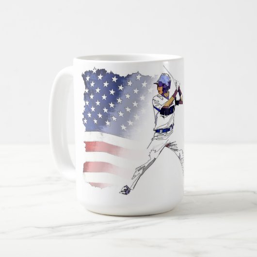 Batter omhoog! - Baseball Player en USA Flag Koffiemok (Voorkant links)