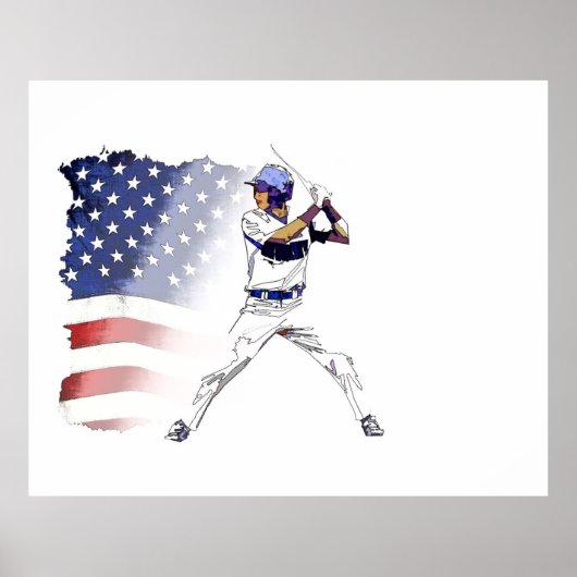 Batter omhoog! - Baseball Player en USA Flag Poste Poster (Voorkant)