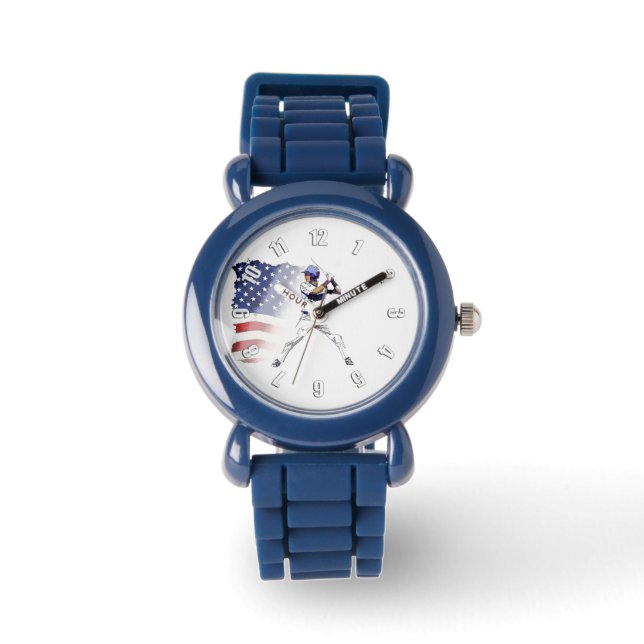 Batter omhoog! - Baseball Player en USA Flag Watch Horloge (Voorkant)