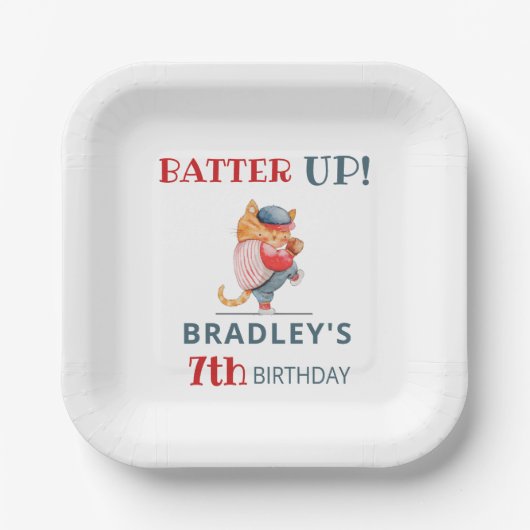 Batter omhoog! Baseball Sportjongens Birthday Papieren Bordje (Voorkant)
