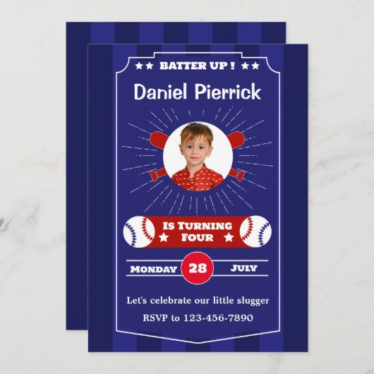 Batter omhoog! Blauw & Rood Honkbal 4e Verjaardags Kaart (Voorkant / Achterkant)