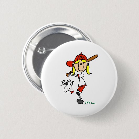 Batter omhoog! Softball Stick Figuur Button (Voorkant /achterkant)