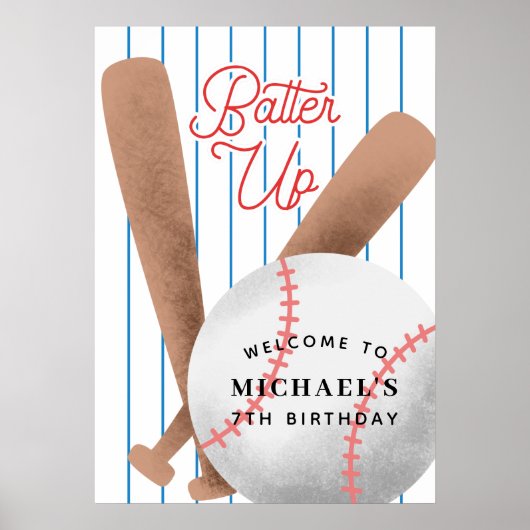 Batter op Baseball Thema Birthday Welkom Poster (Voorkant)
