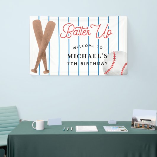 Batter op Red Blue Baseball Birthday party Spandoek (Beurs)