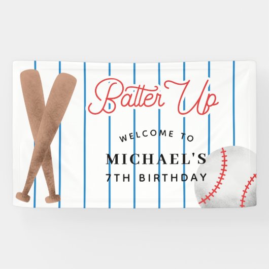 Batter op Red Blue Baseball Birthday party Spandoek (Horizontaal)