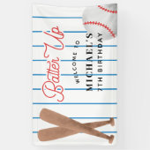 Batter op Red Blue Baseball Birthday party Spandoek (Verticaal)