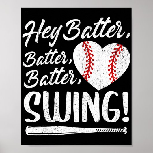 Batter Swing Baseball Heart Mam Cute Women's Mothe Poster (Voorkant)