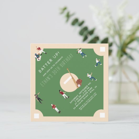 Batter up Baseball Birthday Uitnodiging (Staand voorkant)