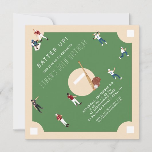 Batter up Baseball Birthday Uitnodiging (Voorkant)