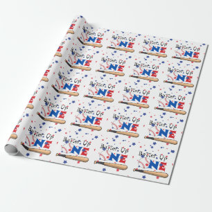 Batter-up Baseball First Birthday Wrapping Paper Cadeaupapier