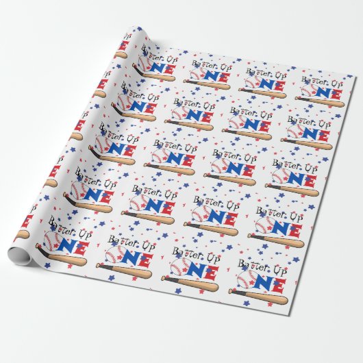 Batter-up Baseball First Birthday Wrapping Paper Cadeaupapier (Uitgerold)