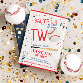 Batter Up Baseball Red Little Rookie 2e Verjaardag Kaart
