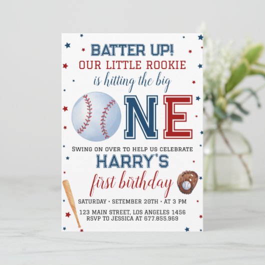 Batter-up Baseball, uitnodiging van 1 september (Staand voorkant)