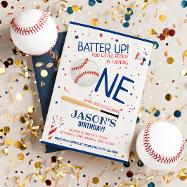 Batter Up Blauw Kleine Rookie Baseball 1e Verjaard Kaart
