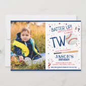 Batter Up Blue Rookie Baseball Foto 2e verjaardag Kaart (Voorkant)