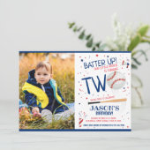 Batter Up Blue Rookie Baseball Foto 2e verjaardag Kaart (Staand voorkant)